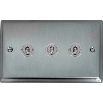 deco satin chrome toggle switch (3 gang/brushed steel toggle) front fc0825