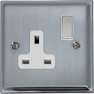 deco satin chrome single socket (white insert/matching switch) front fc0825