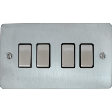 flat satin chrome light switch (4 gang/black insert/satin chrome switches) front fc0825