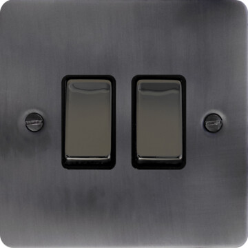 flat slate effect light switch (2 gang/black nickel switches) front fc0825