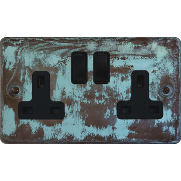 flat verdigris double socket (2 gang/black switch) front fc0825