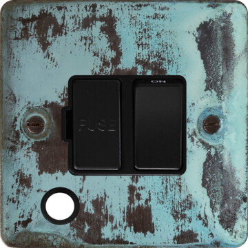 flat verdigris switched fused spur with flex outlet (black switch) front fc0825