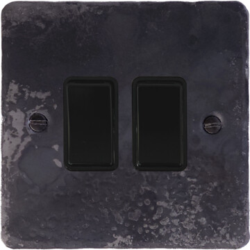 flat rustic light switch (2 gang/black switches) front fc0825