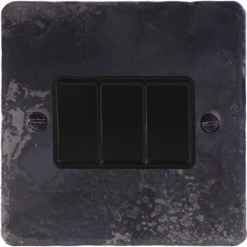 flat rustic light switch (3 gang/black switches) front fc0825