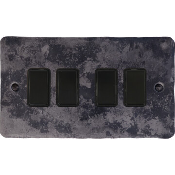 flat rustic light switch (4 gang/black switches) front fc0825