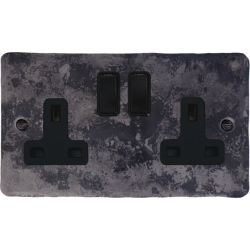 flat rustic double socket (black switches) front fc0825