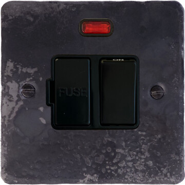 flat rustic switched fused spur with neon (black switch) front fc0825