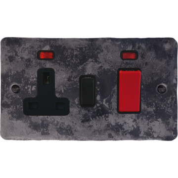 flat rustic cooker switch with socket (black switch) front fc0825
