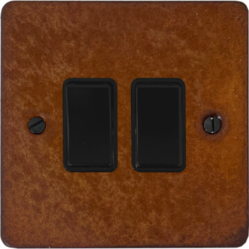 flat rust light switch (2 gang/black switches) front fc0825