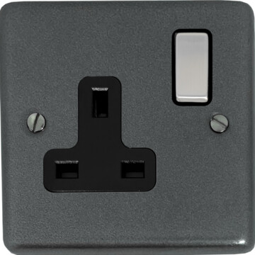 contour pewter single socket (black insert/steel switch) front fc0825