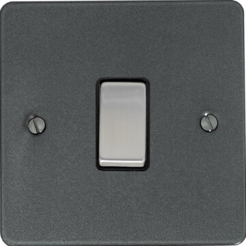 flat pewter light switch (1 gang/black insert/steel switch) front fc0825