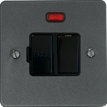 flat pewter switched fused spur with neon (black insert/black switch) front fc0825