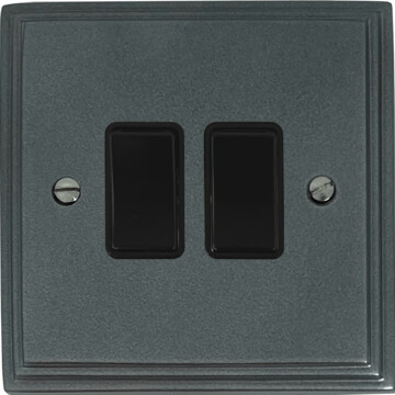 victorian pewter light switch (2 gang/black switch) front fc0825