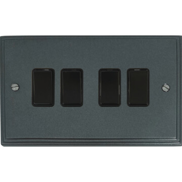 victorian pewter light switch (4 gang/black insert/black switch) front fc0825