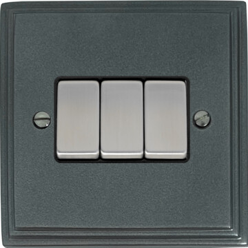 victorian pewter light switch (3 gang/black insert/satin chrome switch) front fc0825