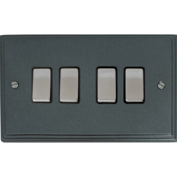 victorian pewter light switch (4 gang/black insert/satin chrome switch) front fc0825