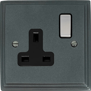 victorian pewter single socket (black insert/satin chrome switch) front fc0825