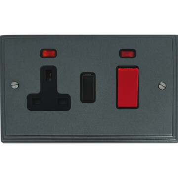 victorian pewter cooker switch with socket (black switch) front fc0825