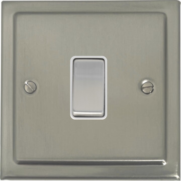 satin nickel light switch (1 gang/metal switch/white insert) front fc0825