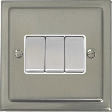 satin nickel light switch (3 gang/metal switch/white insert) front fc0825