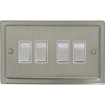 satin nickel light switch (4 gang/metal switch/white insert) front fc0825