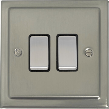 satin nickel light switch (2 gang/metal switch/black insert) front fc0825