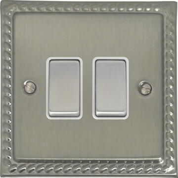 georgian satin nickel light switch (2 gang/white insert/matching switch) front fc0825