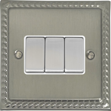georgian satin nickel light switch (3 gang/white insert/matching switch) front fc0825