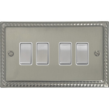 georgian satin nickel light switch (4 gang/white insert/matching switch) front fc0825