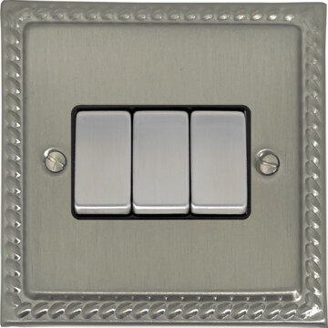 georgian satin nickel light switch (3 gang/black insert/matching switch) front fc0825