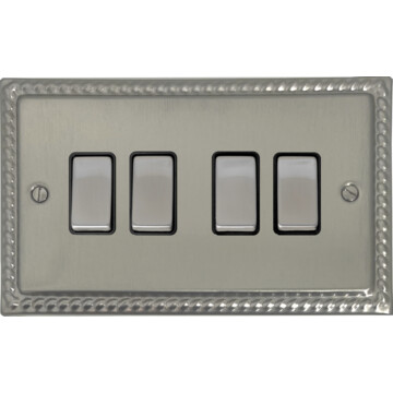 georgian satin nickel light switch (4 gang/black insert/matching switch) front fc0825