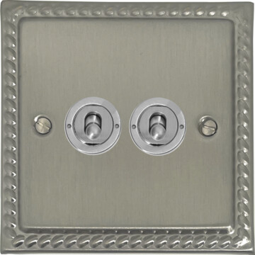georgian satin nickel toggle switch (2 gang/brushed steel toggle) front fc0825