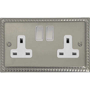 georgian satin nickel double socket (white insert/matching switch) front fc0825