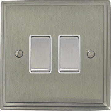 victorian satin nickel switch (2 gang/white insert/steel switches) front fc0825