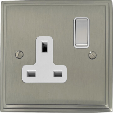 victorian satin nickel single socket (white insert/steel switch) front fc0825