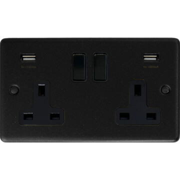 contour graphite double socket with usb (black plastic switches) front fc0825