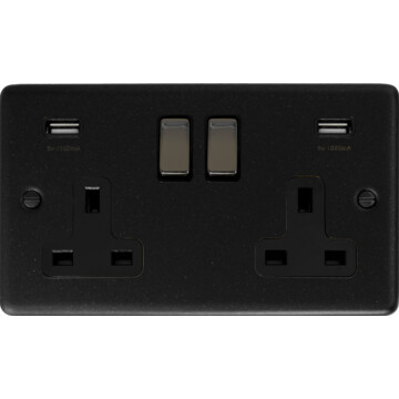 contour graphite double socket with usb (black nickel switches) front fc0825