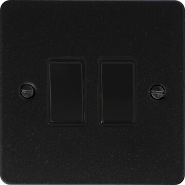 flat graphite light switch (2 gang/black switches) front fc0825
