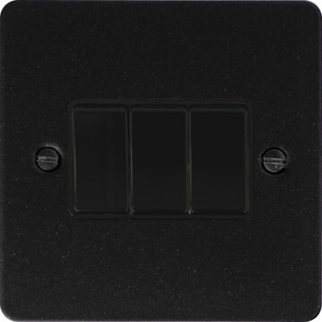 flat graphite light switch (3 gang/black switches) front fc0825