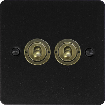 flat graphite toggle switch (2 gang/antique brass toggle) front fc0825