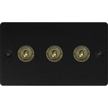 flat graphite toggle switch (3 gang/antique brass toggle) front fc0825