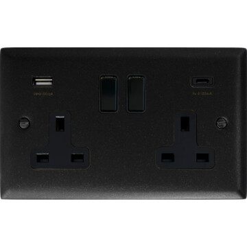 spectrum graphite double socket with usb (2 gang/usb-a and usb-c) front fc0825