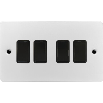 flat white light switch (4 gang/black switch) front fc0825