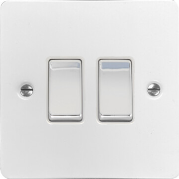 flat white light switch (2 gang/chrome switches) front fc0825