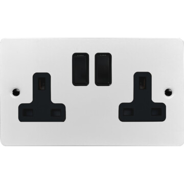 flat white socket (double socket/black switch) front fc0825