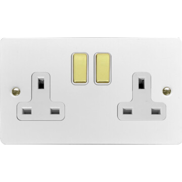 flat white socket (double socket/polished brass switches) front fc0825