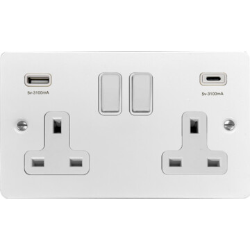 Flat White Double Socket with USB C