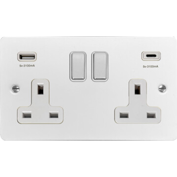 flat white socket with usb (usb-a and usb-c/white insert/chrome switches) front fc0825