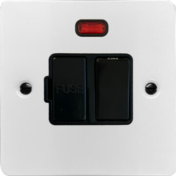 flat white switched fused spur (neon/black insert) front fc0825