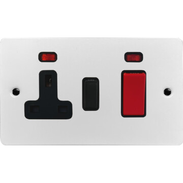 flat white cooker switch with socket (45 amp/black insert) front fc0825